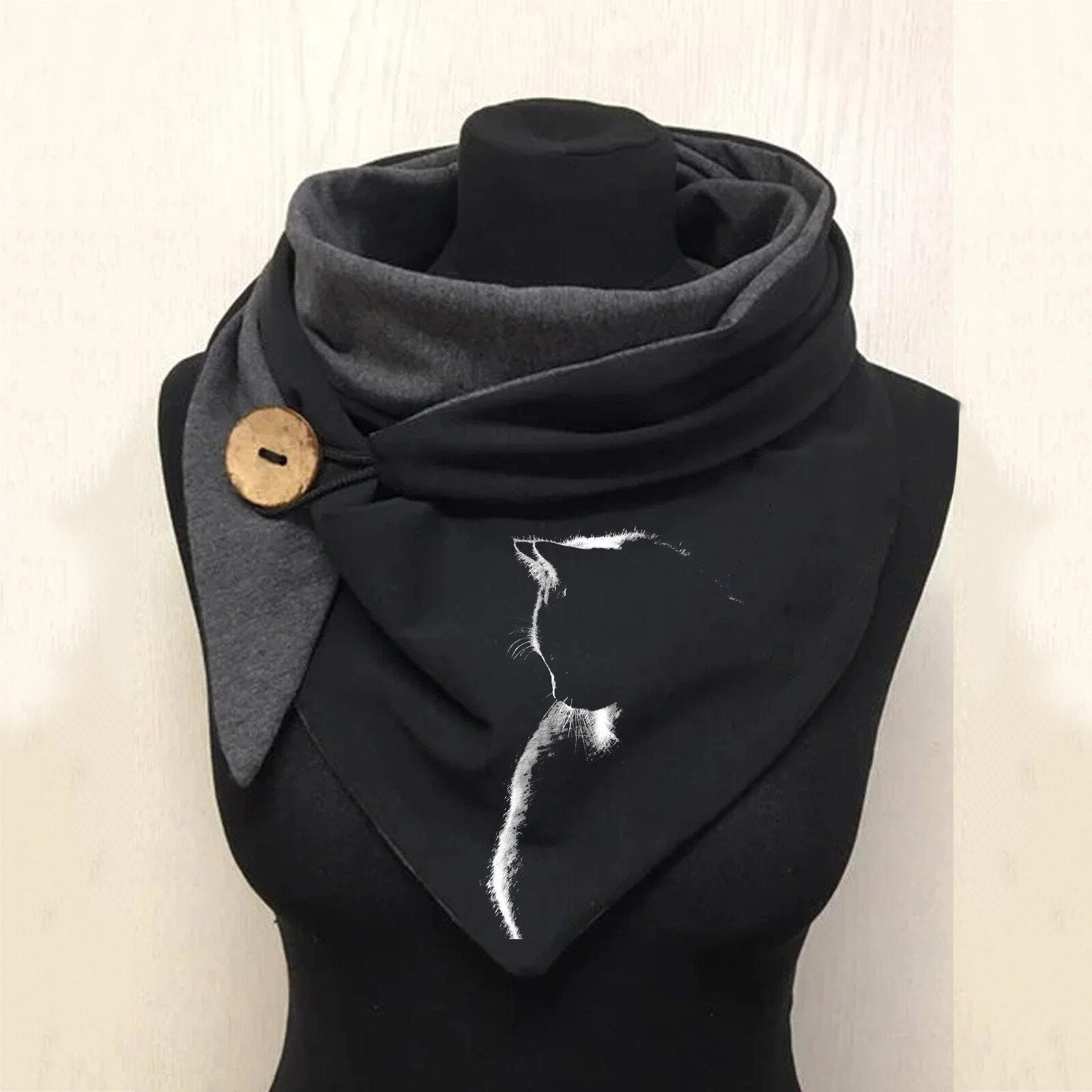 Margrit Schwarz Bedruckter Wickelschal mit Knopf für Damen | Warm Casual Winter Accessoire