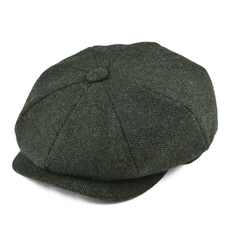 Roland Grün Vintage Schiebermütze mit Fischgrätmuster für Herren | Retro Stil Casual - Einheitsgrösse mit Kordelzug