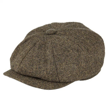 Roland Grün Vintage Schiebermütze mit Fischgrätmuster für Herren | Retro Stil Casual - Einheitsgrösse mit Kordelzug