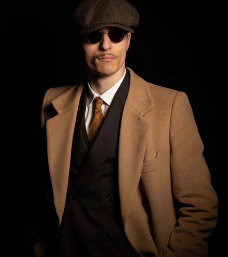 Roland Grün Vintage Schiebermütze mit Fischgrätmuster für Herren | Retro Stil Casual - Einheitsgrösse mit Kordelzug