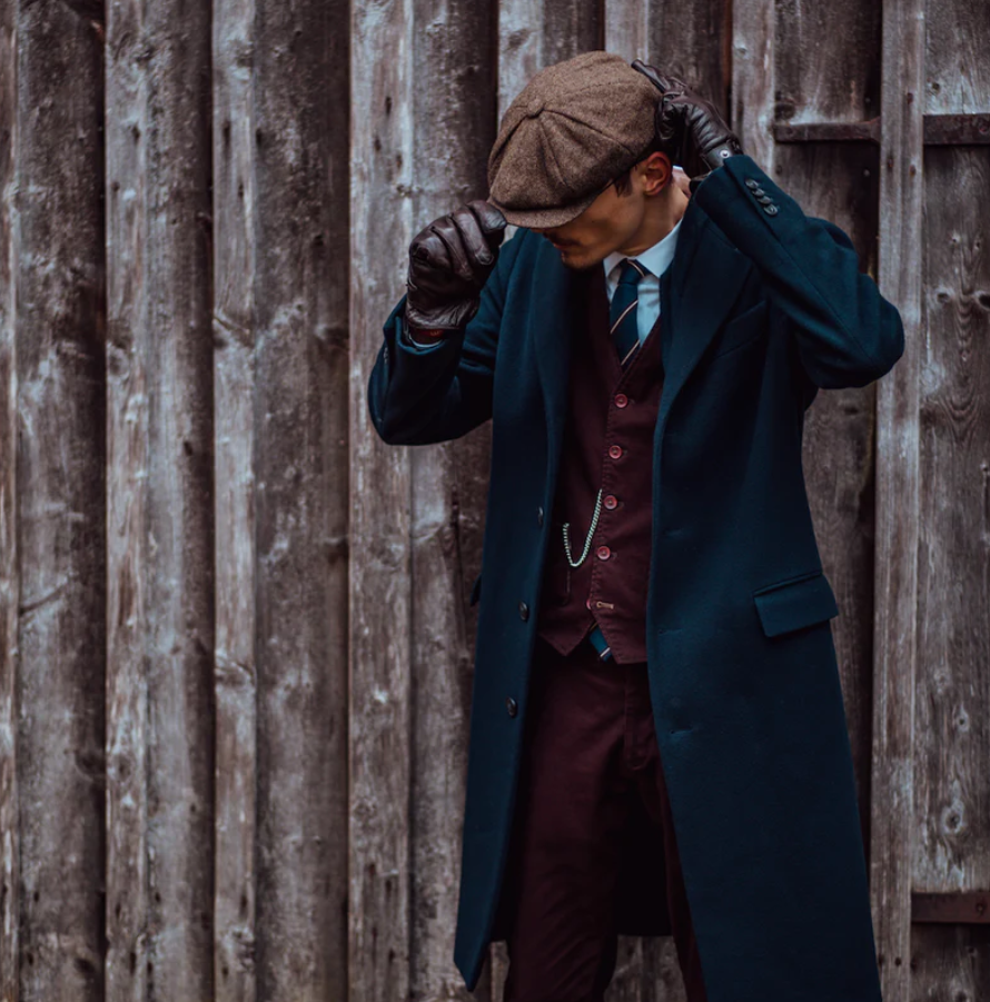 Roland Grün Vintage Schiebermütze mit Fischgrätmuster für Herren | Retro Stil Casual - Einheitsgrösse mit Kordelzug