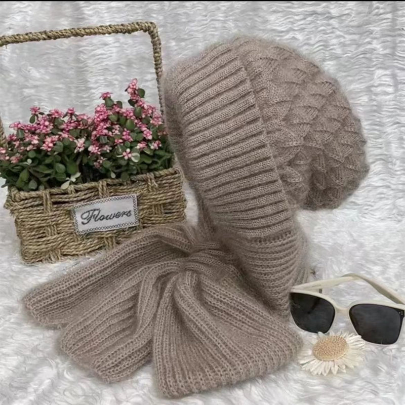 Ruth Braun Gestricktes Mützen-und-Schal-Set für Damen | Winter Waffelstrick Warm - Einheitsgrösse