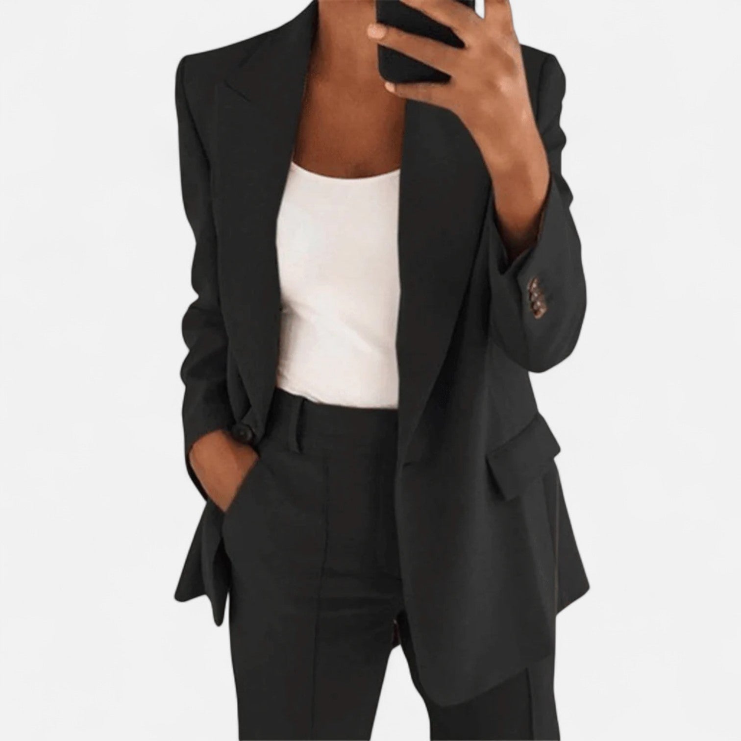 Regula Schwarz Zweiteiliges Blazer-Set für Damen | Tailored Longline-Blazer und Hose - S/M/L/XL | Elegant und selbstbewusst | Business und Events