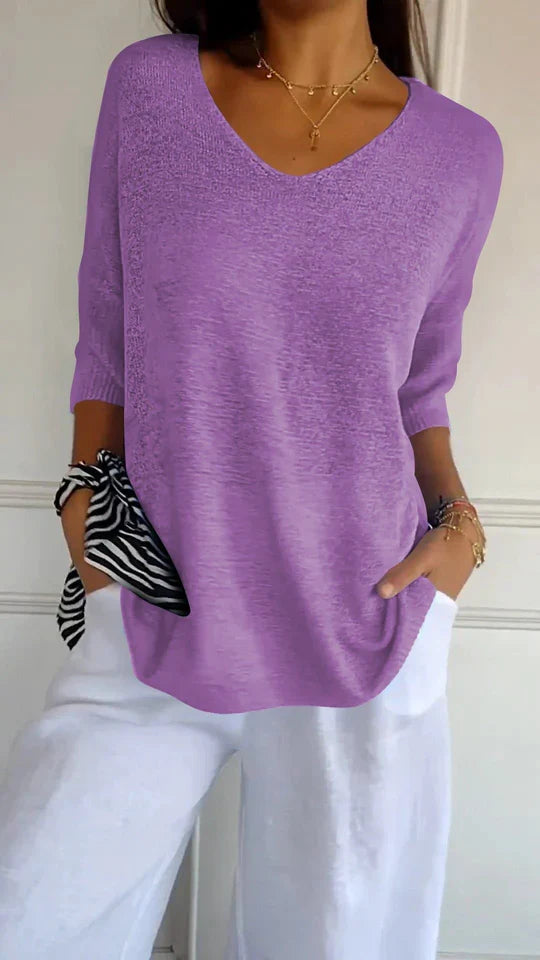 Monika Grau Oversized V-Ausschnitt Stricktop für Damen | Leicht und Feminin | Alltag und Freizeit - S-5XL