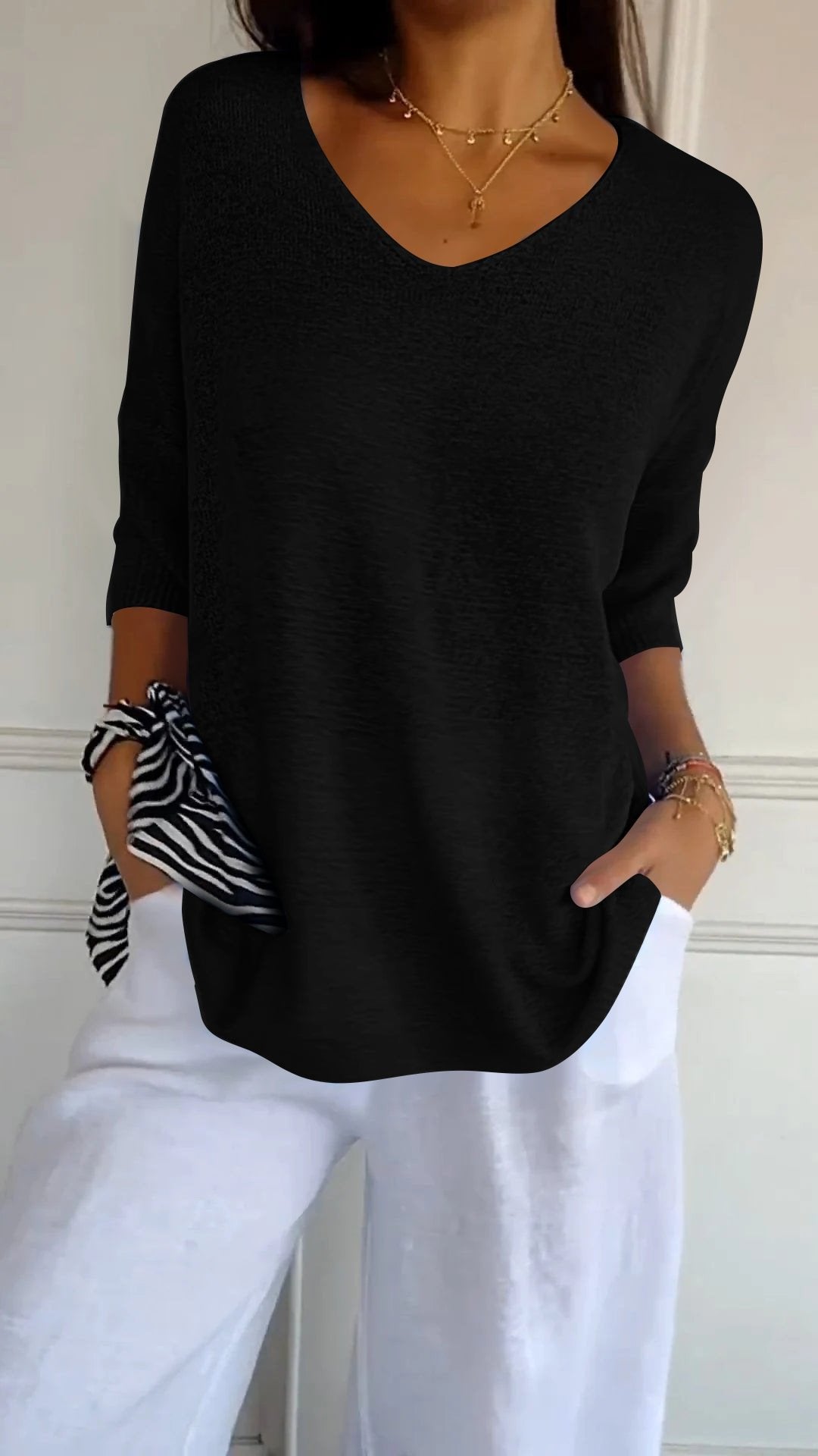 Monika Grau Oversized V-Ausschnitt Stricktop für Damen | Leicht und Feminin | Alltag und Freizeit - S-5XL