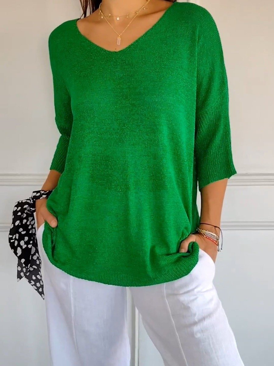 Monika Grau Oversized V-Ausschnitt Stricktop für Damen | Leicht und Feminin | Alltag und Freizeit - S-5XL