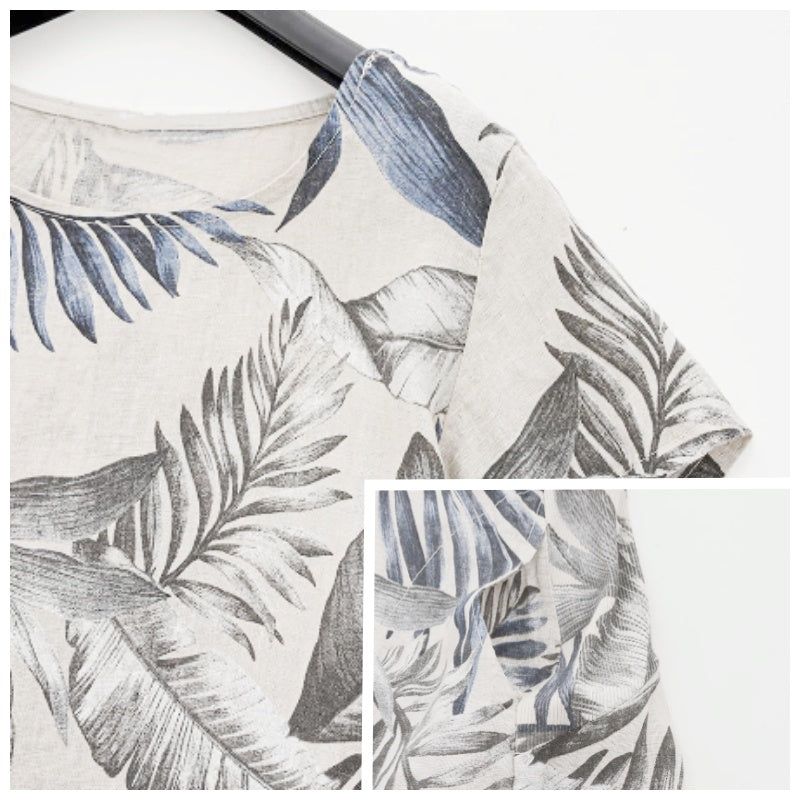 Monika Weiß Botanischer Print Rundhals Sommerkleid für Damen | Leichter Komfort mit Taschen | Alltag & Urlaub - S-4XL