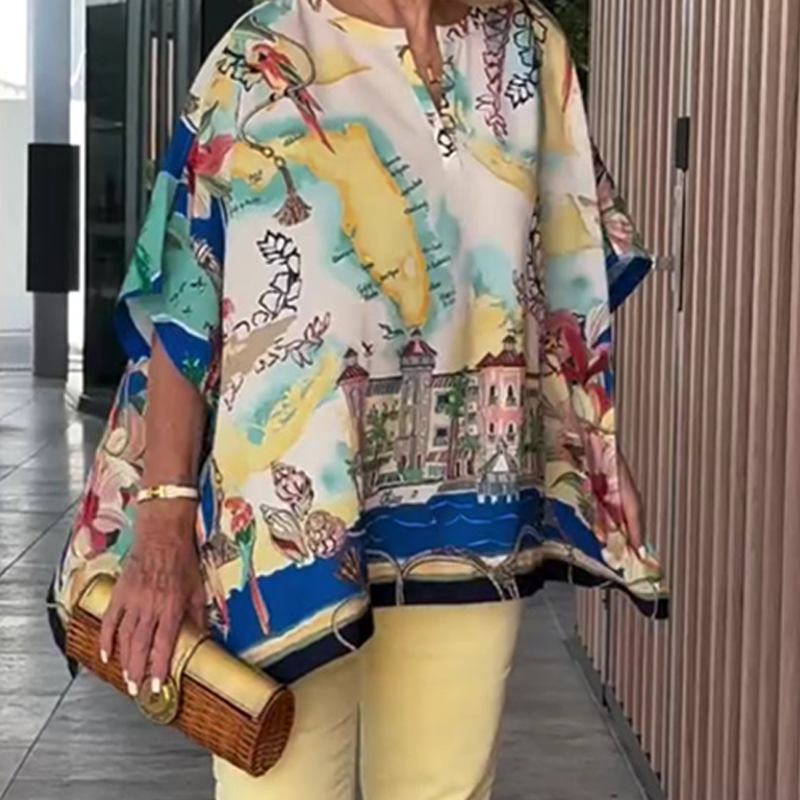Monika Schwarz Floral Kaftan-Top für Damen | Leichter Fledermausärmel-Schnitt | Sommeroutfit - S/M/L/XL/2XL/3XL