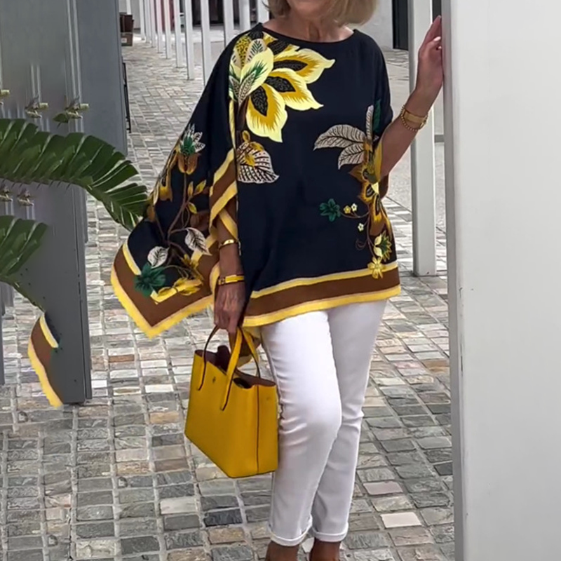 Monika Schwarz Floral Kaftan-Top für Damen | Leichter Fledermausärmel-Schnitt | Sommeroutfit - S/M/L/XL/2XL/3XL