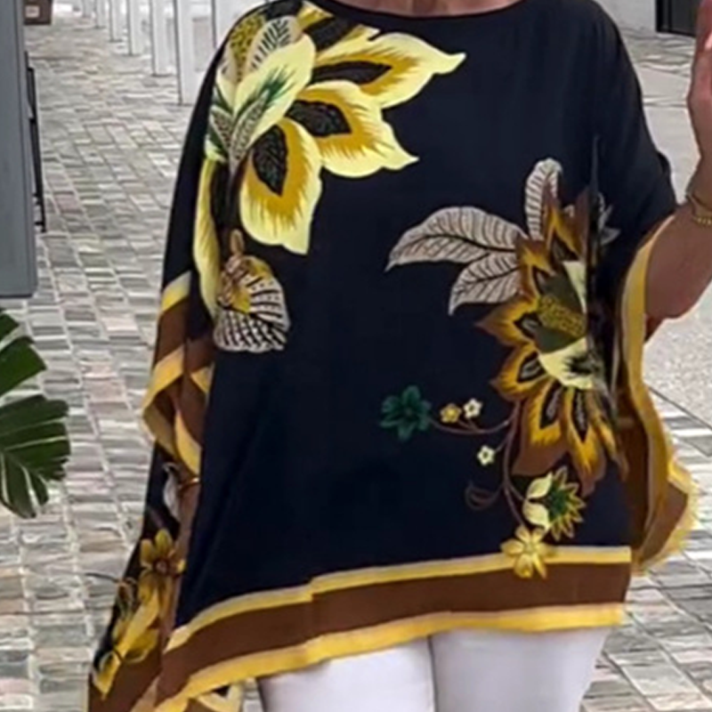 Monika Schwarz Floral Kaftan-Top für Damen | Leichter Fledermausärmel-Schnitt | Sommeroutfit - S/M/L/XL/2XL/3XL