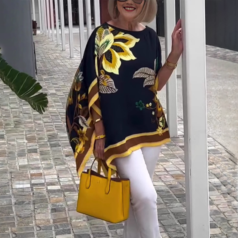 Monika Schwarz Floral Kaftan-Top für Damen | Leichter Fledermausärmel-Schnitt | Sommeroutfit - S/M/L/XL/2XL/3XL