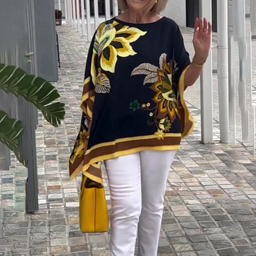 Monika Schwarz Floral Kaftan-Top für Damen | Leichter Fledermausärmel-Schnitt | Sommeroutfit - S/M/L/XL/2XL/3XL