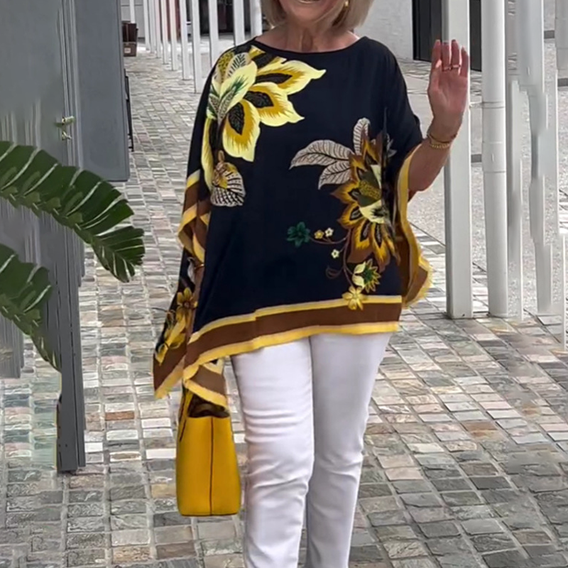 Monika Schwarz Floral Kaftan-Top für Damen | Leichter Fledermausärmel-Schnitt | Sommeroutfit - S/M/L/XL/2XL/3XL
