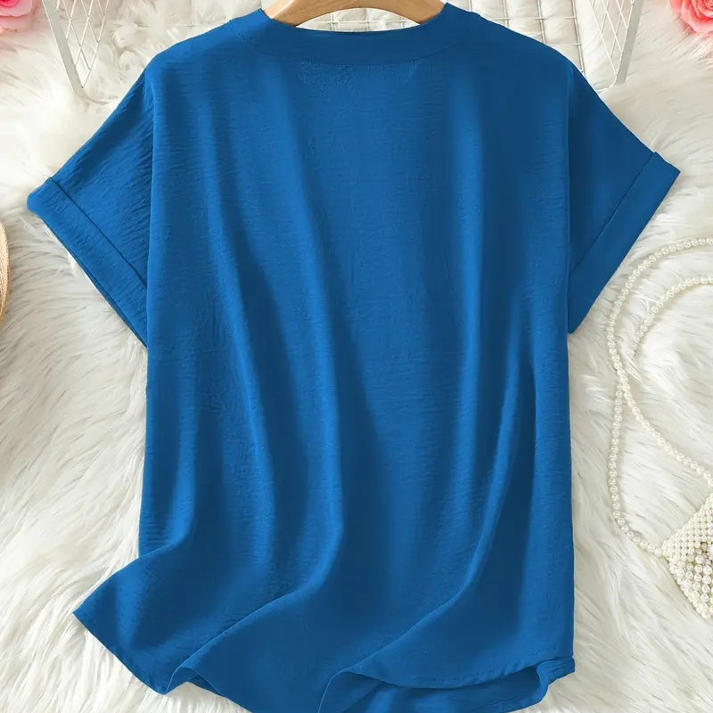 Monika Marineblau V-Ausschnitt Kurzarm Bluse für Damen | Leichte Lockere Passform | Alltag & Freizeit - S/M/L/XL