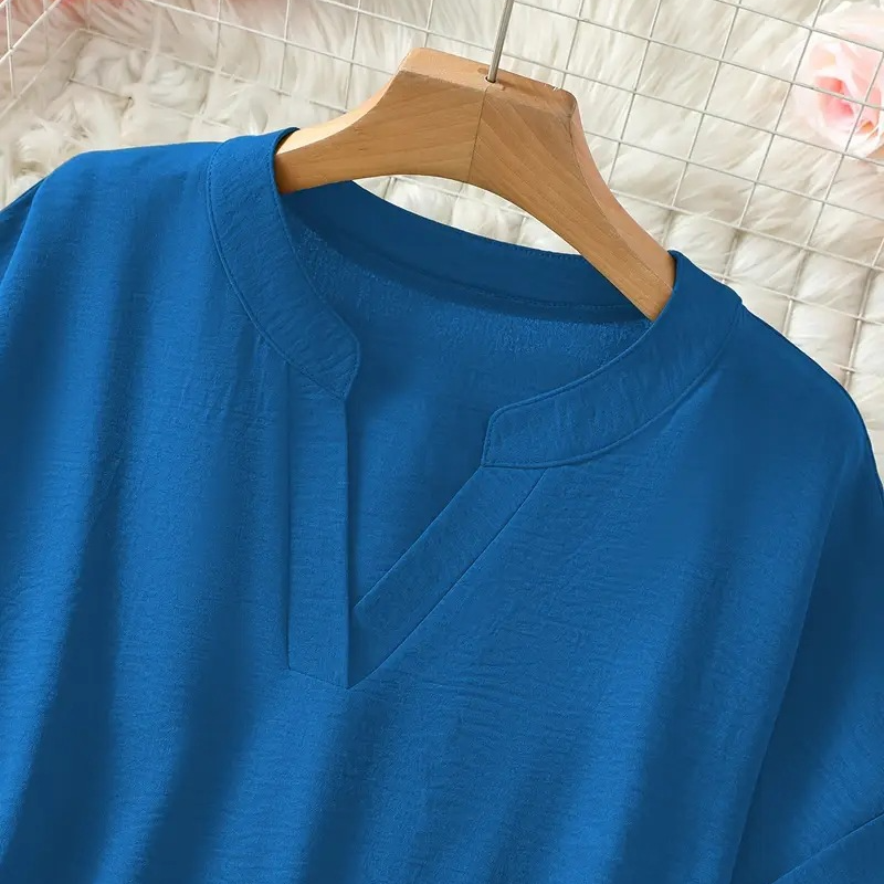 Monika Marineblau V-Ausschnitt Kurzarm Bluse für Damen | Leichte Lockere Passform | Alltag & Freizeit - S/M/L/XL