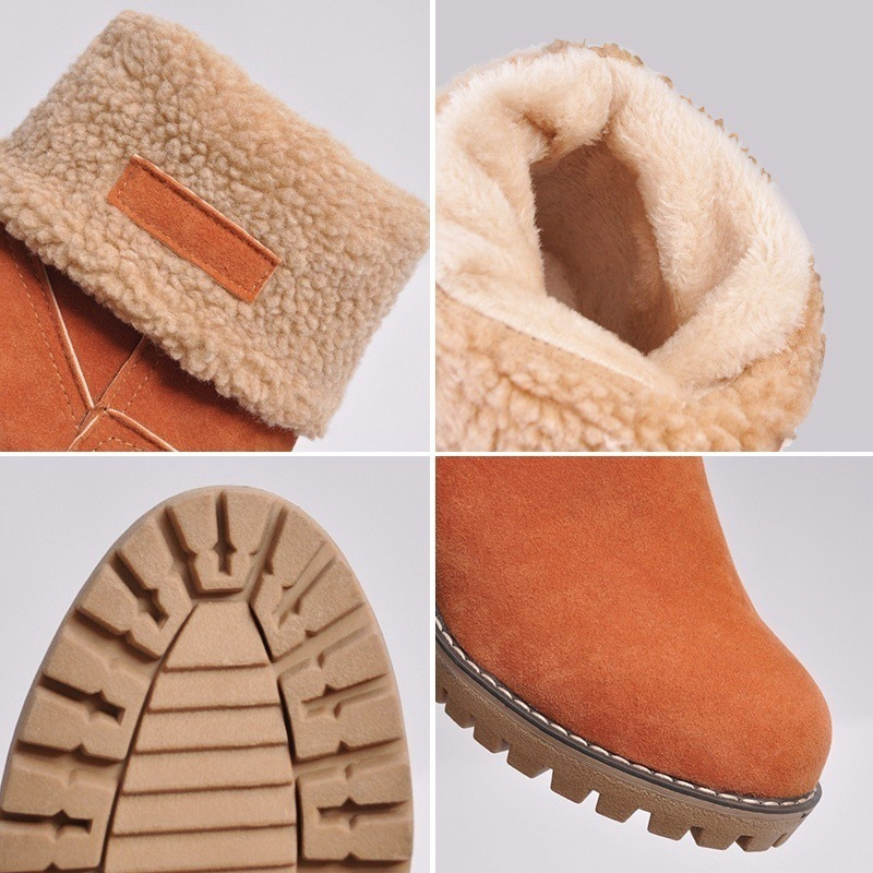 Brigitte Braun Gefütterte Faltbare Winter-Stiefeletten in Veloursleder-Optik für Damen | Blockabsatz Sherpa-Umschlag - EU 35-43