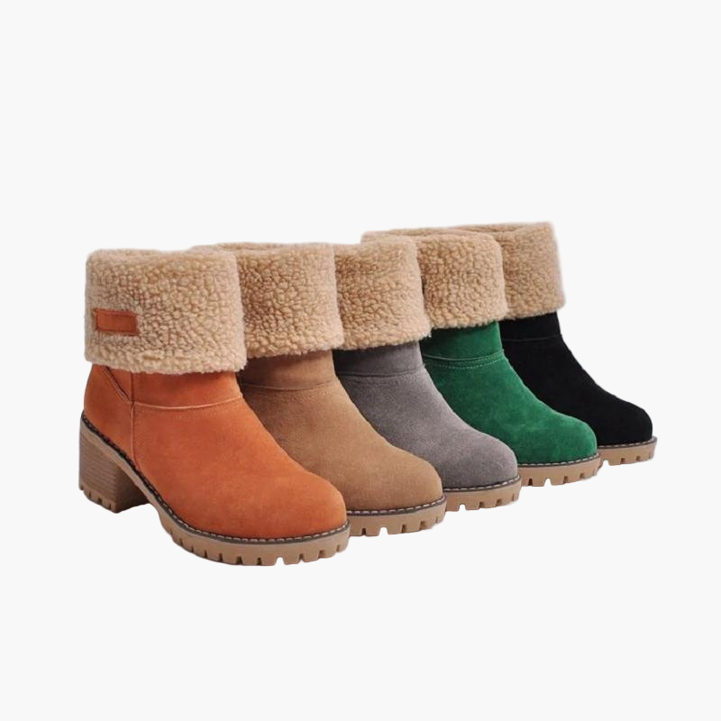 Brigitte Braun Gefütterte Faltbare Winter-Stiefeletten in Veloursleder-Optik für Damen | Blockabsatz Sherpa-Umschlag - EU 35-43