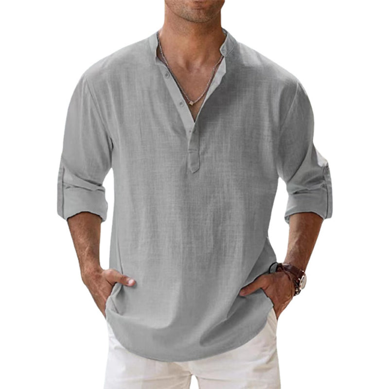 Heinz Hellblau Leinen Henley Hemd für Herren | Luftig Entspannte Passform | Sommer Urlaub - S-5XL