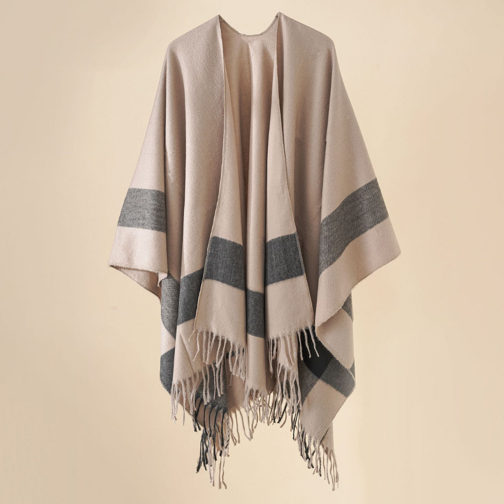 Elisabeth Beige Grosser Fransenschal mit Quasten für Damen | Warm Casual Winter - Einheitsgrösse