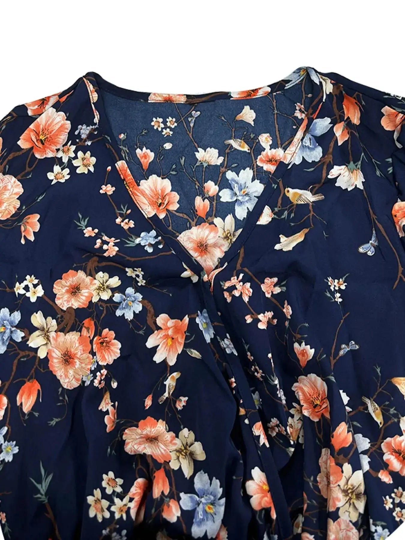 Ursula Schwarz Geblümter V-Ausschnitt Volant-Jumpsuit für Damen | Figurbetonender Sommerfit - XL/1XL/2XL/3XL/4XL