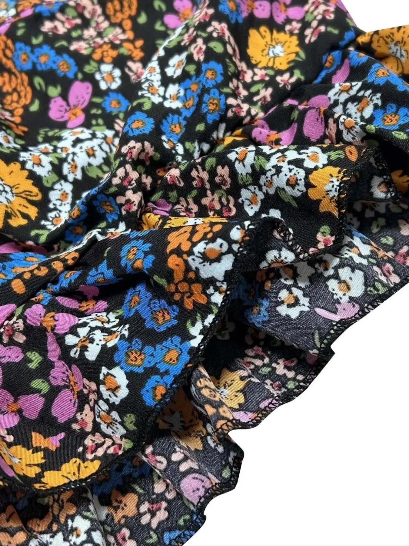 Ursula Schwarz Geblümter V-Ausschnitt Volant-Jumpsuit für Damen | Figurbetonender Sommerfit - XL/1XL/2XL/3XL/4XL