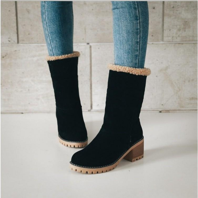 Brigitte Braun Gefütterte Faltbare Winter-Stiefeletten in Veloursleder-Optik für Damen | Blockabsatz Sherpa-Umschlag - EU 35-43