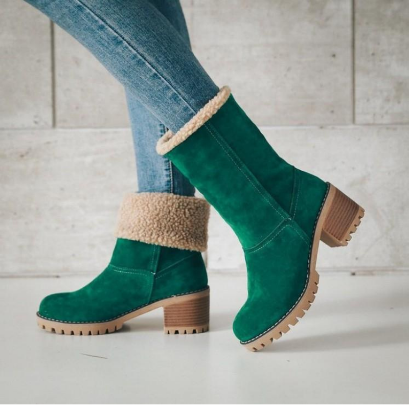 Brigitte Braun Gefütterte Faltbare Winter-Stiefeletten in Veloursleder-Optik für Damen | Blockabsatz Sherpa-Umschlag - EU 35-43