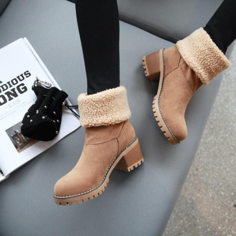 Brigitte Braun Gefütterte Faltbare Winter-Stiefeletten in Veloursleder-Optik für Damen | Blockabsatz Sherpa-Umschlag - EU 35-43