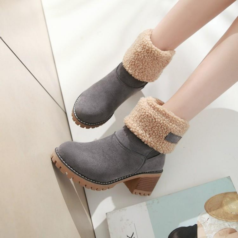 Brigitte Braun Gefütterte Faltbare Winter-Stiefeletten in Veloursleder-Optik für Damen | Blockabsatz Sherpa-Umschlag - EU 35-43