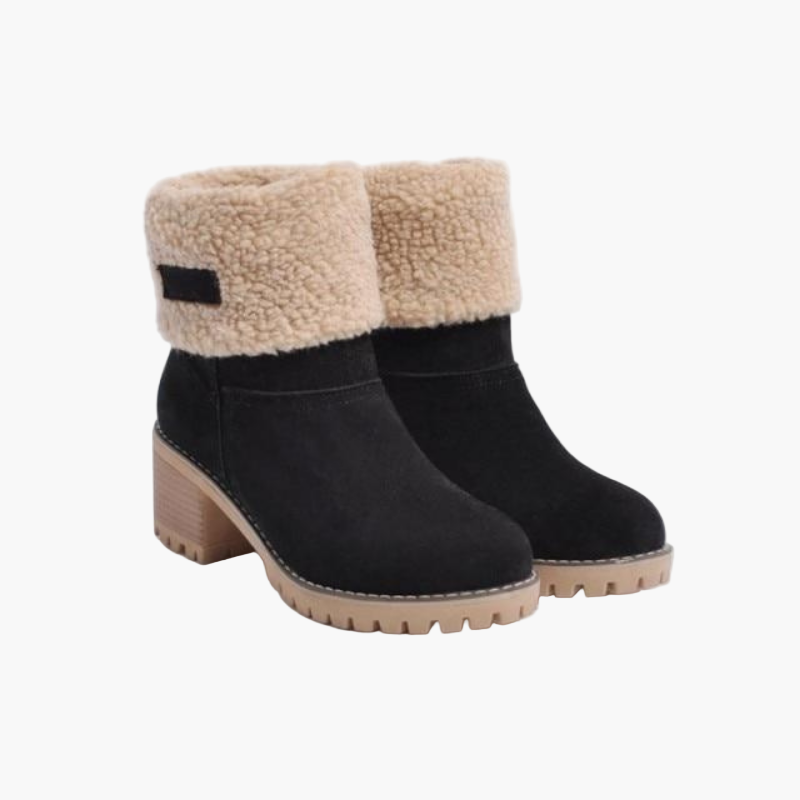 Brigitte Braun Gefütterte Faltbare Winter-Stiefeletten in Veloursleder-Optik für Damen | Blockabsatz Sherpa-Umschlag - EU 35-43