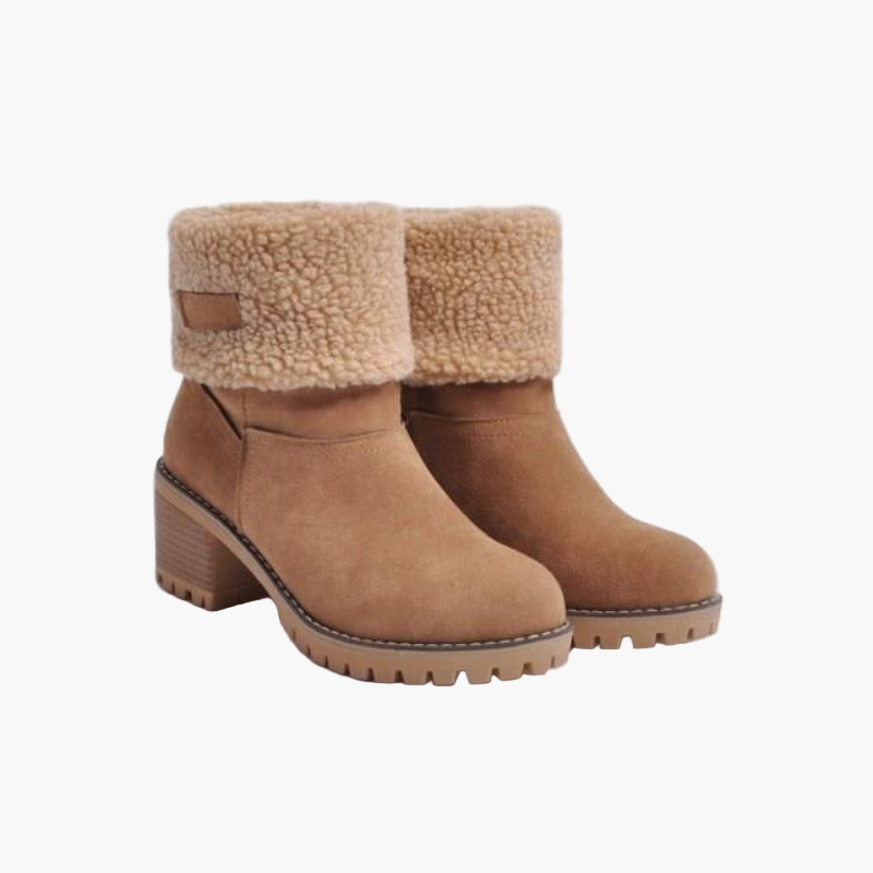 Brigitte Braun Gefütterte Faltbare Winter-Stiefeletten in Veloursleder-Optik für Damen | Blockabsatz Sherpa-Umschlag - EU 35-43