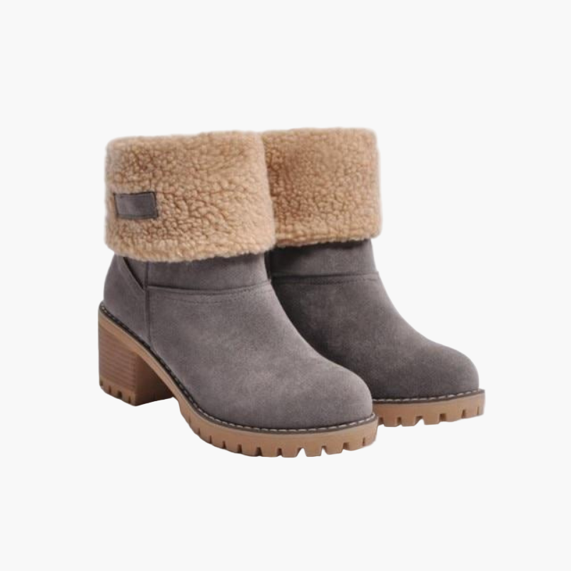 Brigitte Braun Gefütterte Faltbare Winter-Stiefeletten in Veloursleder-Optik für Damen | Blockabsatz Sherpa-Umschlag - EU 35-43