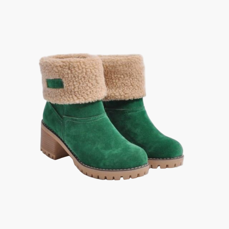 Brigitte Braun Gefütterte Faltbare Winter-Stiefeletten in Veloursleder-Optik für Damen | Blockabsatz Sherpa-Umschlag - EU 35-43