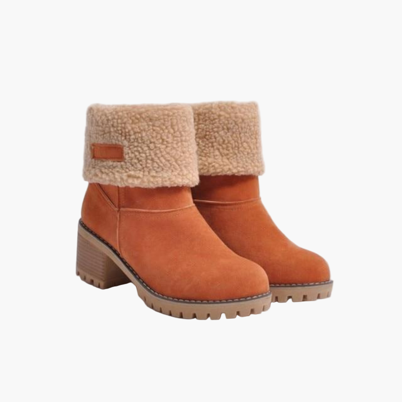 Brigitte Braun Gefütterte Faltbare Winter-Stiefeletten in Veloursleder-Optik für Damen | Blockabsatz Sherpa-Umschlag - EU 35-43