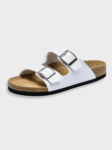 Max Weiß Zwei-Riemen Kork-Sandalen für Herren | Verstellbare Schnallen Komfort | Sommer Freizeit | Kork-Fussbett - 35-45