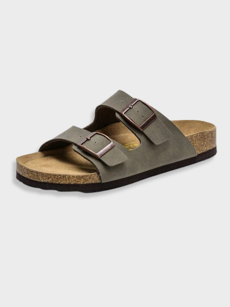 Max Weiß Zwei-Riemen Kork-Sandalen für Herren | Verstellbare Schnallen Komfort | Sommer Freizeit | Kork-Fussbett - 35-45