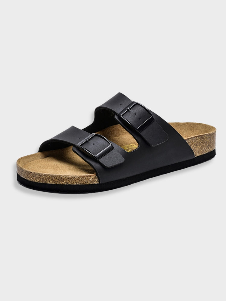 Max Weiß Zwei-Riemen Kork-Sandalen für Herren | Verstellbare Schnallen Komfort | Sommer Freizeit | Kork-Fussbett - 35-45