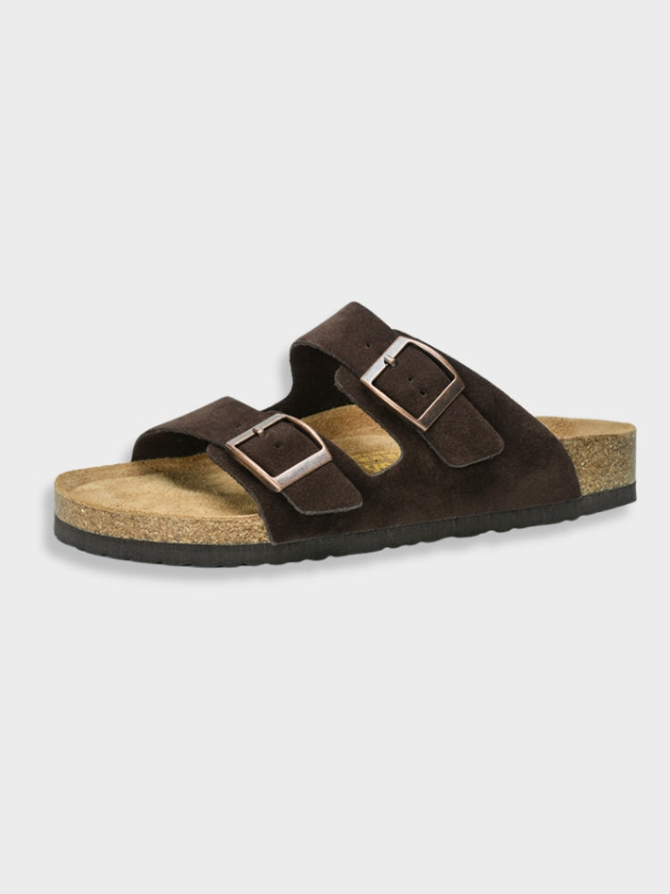 Max Weiß Zwei-Riemen Kork-Sandalen für Herren | Verstellbare Schnallen Komfort | Sommer Freizeit | Kork-Fussbett - 35-45