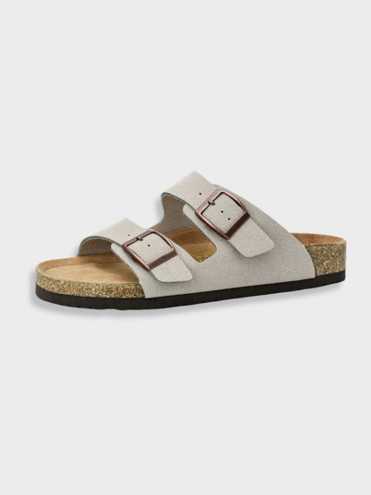 Max Weiß Zwei-Riemen Kork-Sandalen für Herren | Verstellbare Schnallen Komfort | Sommer Freizeit | Kork-Fussbett - 35-45