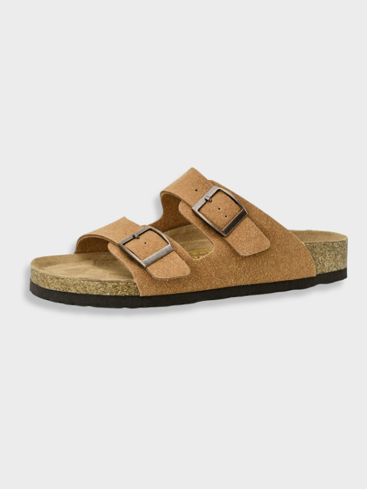 Max Weiß Zwei-Riemen Kork-Sandalen für Herren | Verstellbare Schnallen Komfort | Sommer Freizeit | Kork-Fussbett - 35-45