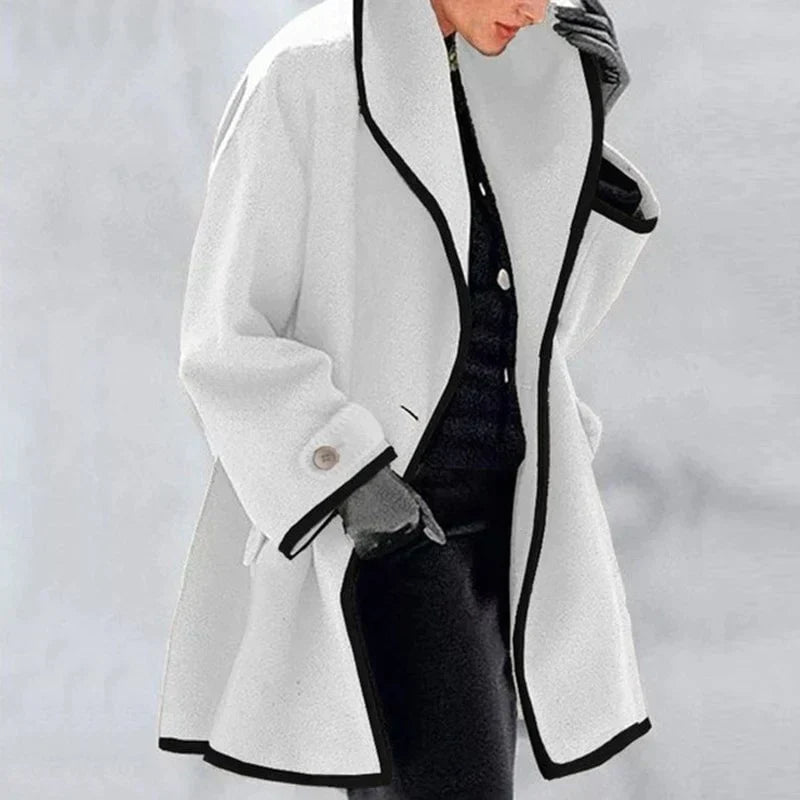 Emma Blau Eleganter Wollmix-Mantel für Damen | Kontrastbesatz Oversized Winter Stil - S/M/L/XL/2XL/3XL/4XL/5XL