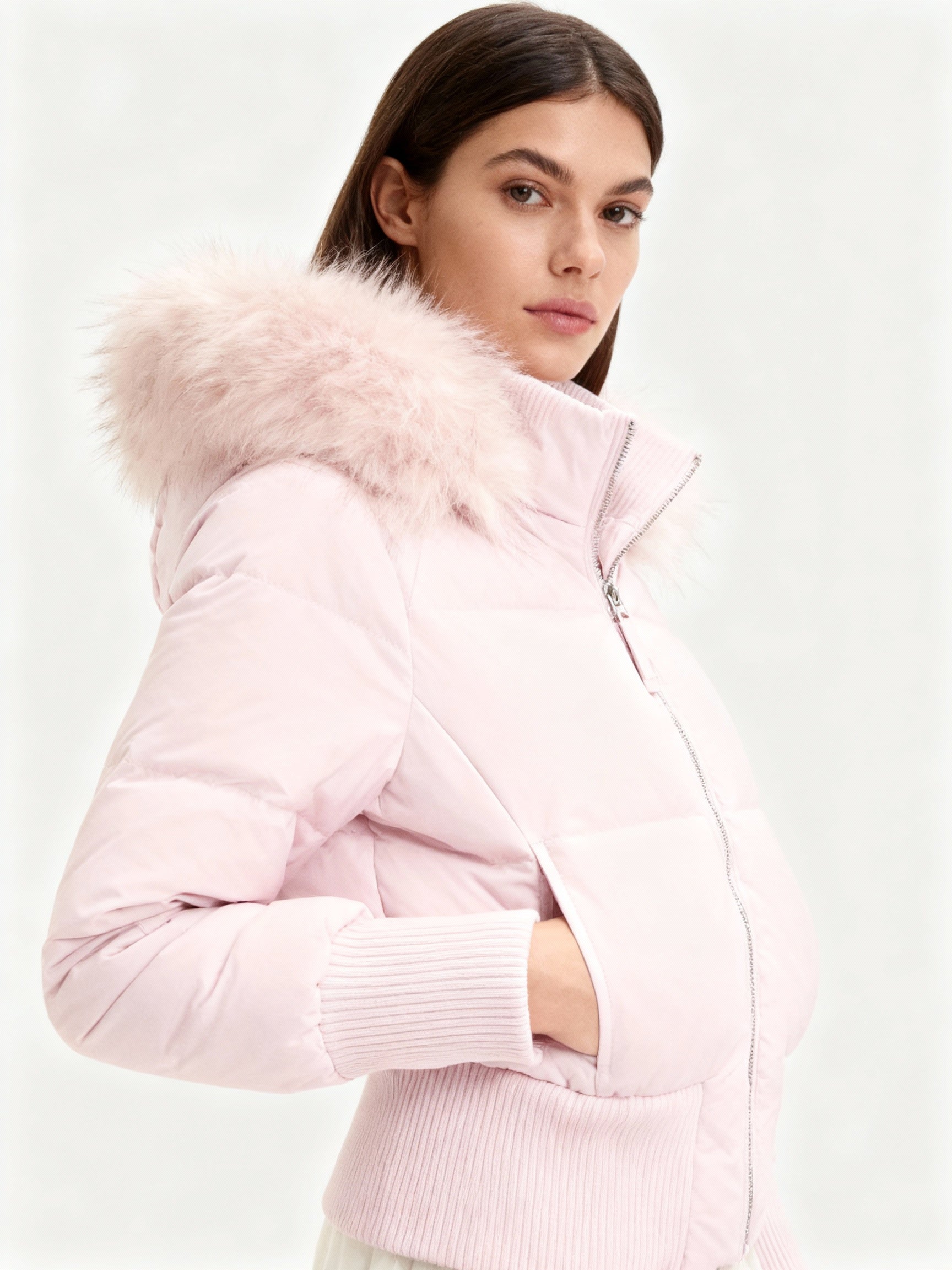 Vreni Schwarz Gesteppte Winterjacke mit Kapuze für Damen | Kunstfell-Besatz Slim Fit Winter - XXS/XS/S