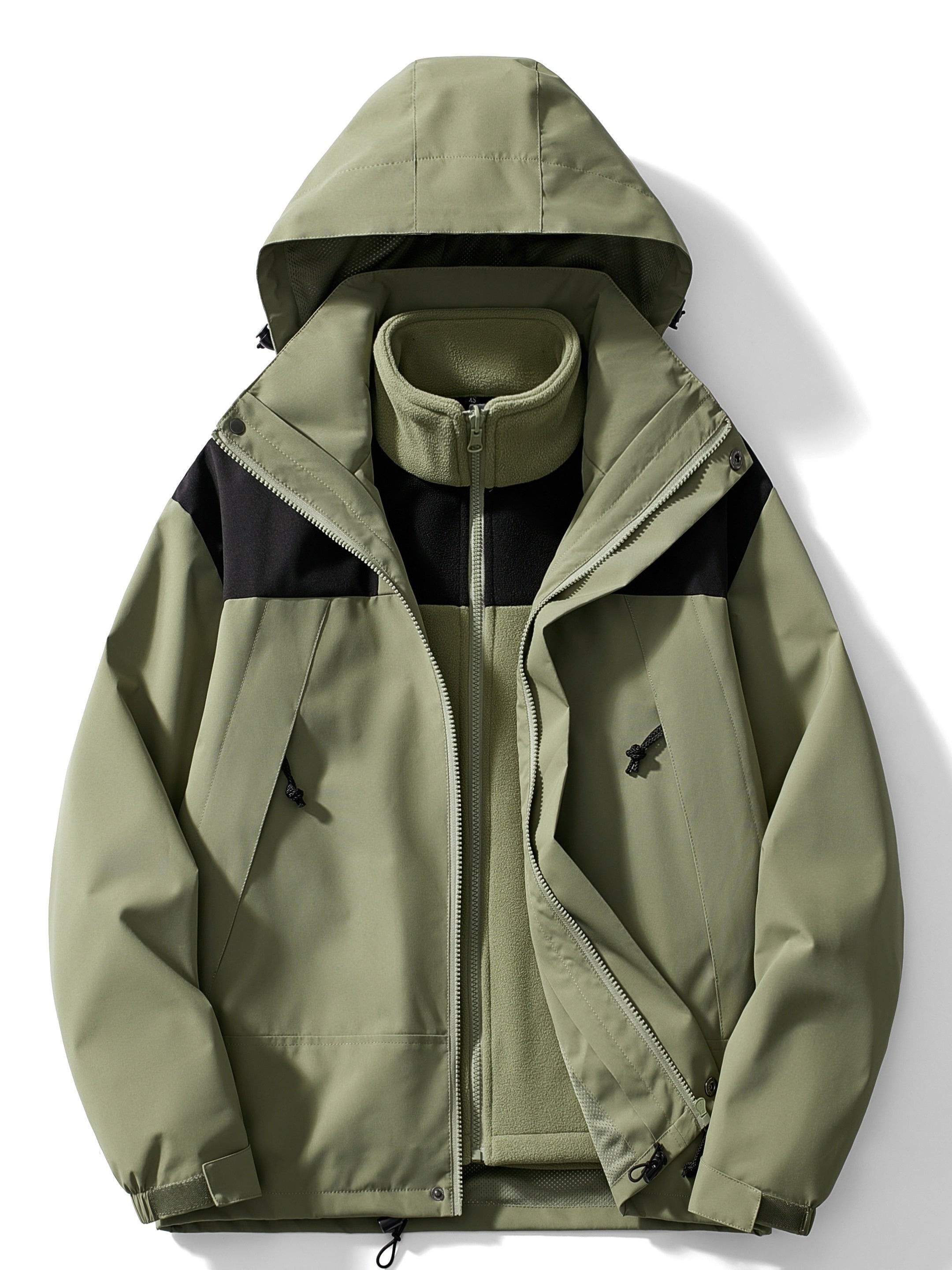 Monika Elfenbeinweiss 3-in-1 Fleece-Winterjacke mit Kapuze für Damen | Colourblock Outdoor Winter - XS/S/M/L/XL/2XL
