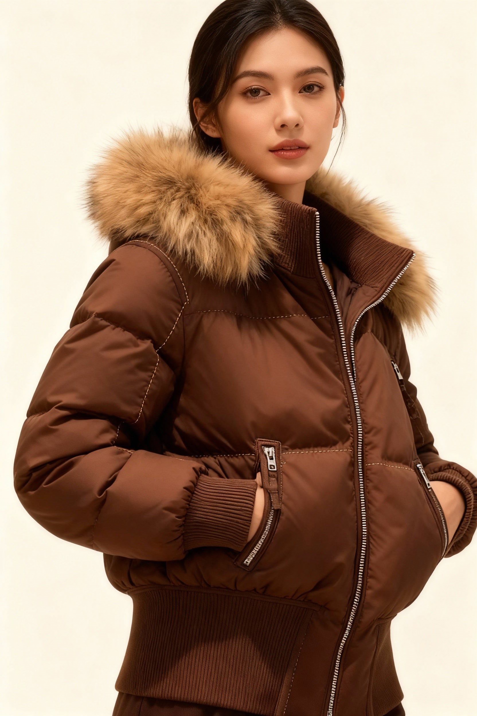 Vreni Schwarz Gesteppte Winterjacke mit Kapuze für Damen | Kunstfell-Besatz Slim Fit Winter - XXS/XS/S